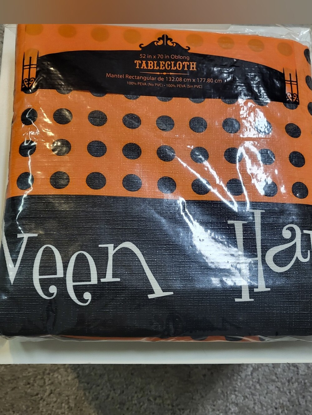 Orange and Black Polka Dot Halloween Tablecloth - Decorative Party Table Cover